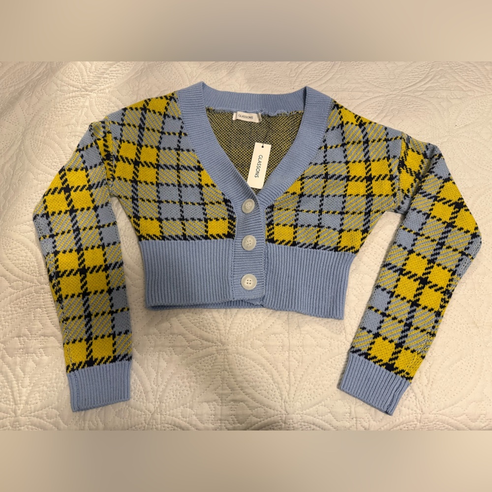 Glassons Yellow and Blue Checkered Cardigan